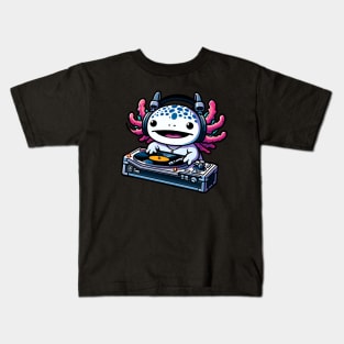 Tiny DJ Axolotl - Adorable Salamander Amphibian Kids T-Shirt